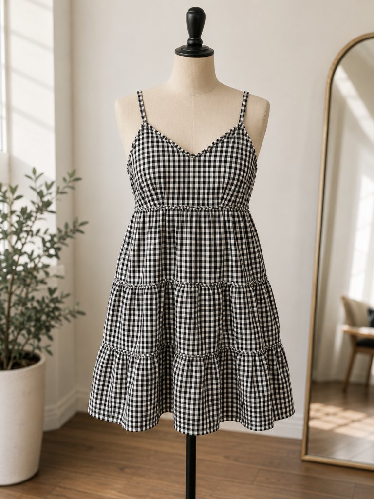 Elegant Black And White Checkered Mini Dress